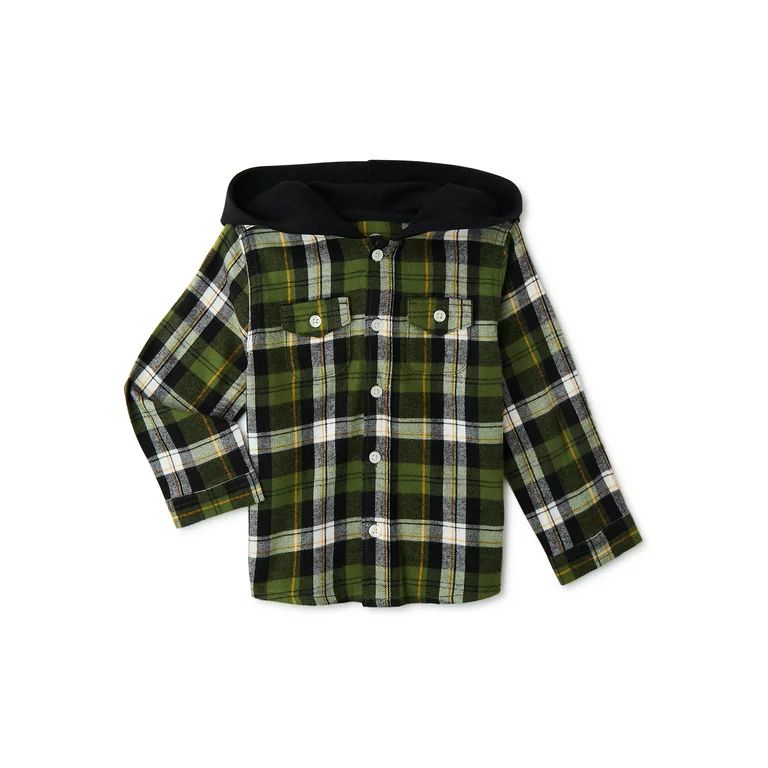 Wonder Nation Baby and Toddler Boys’ Hooded Flannel Shirt, Sizes 12M-5T - Walmart.com | Walmart (US)