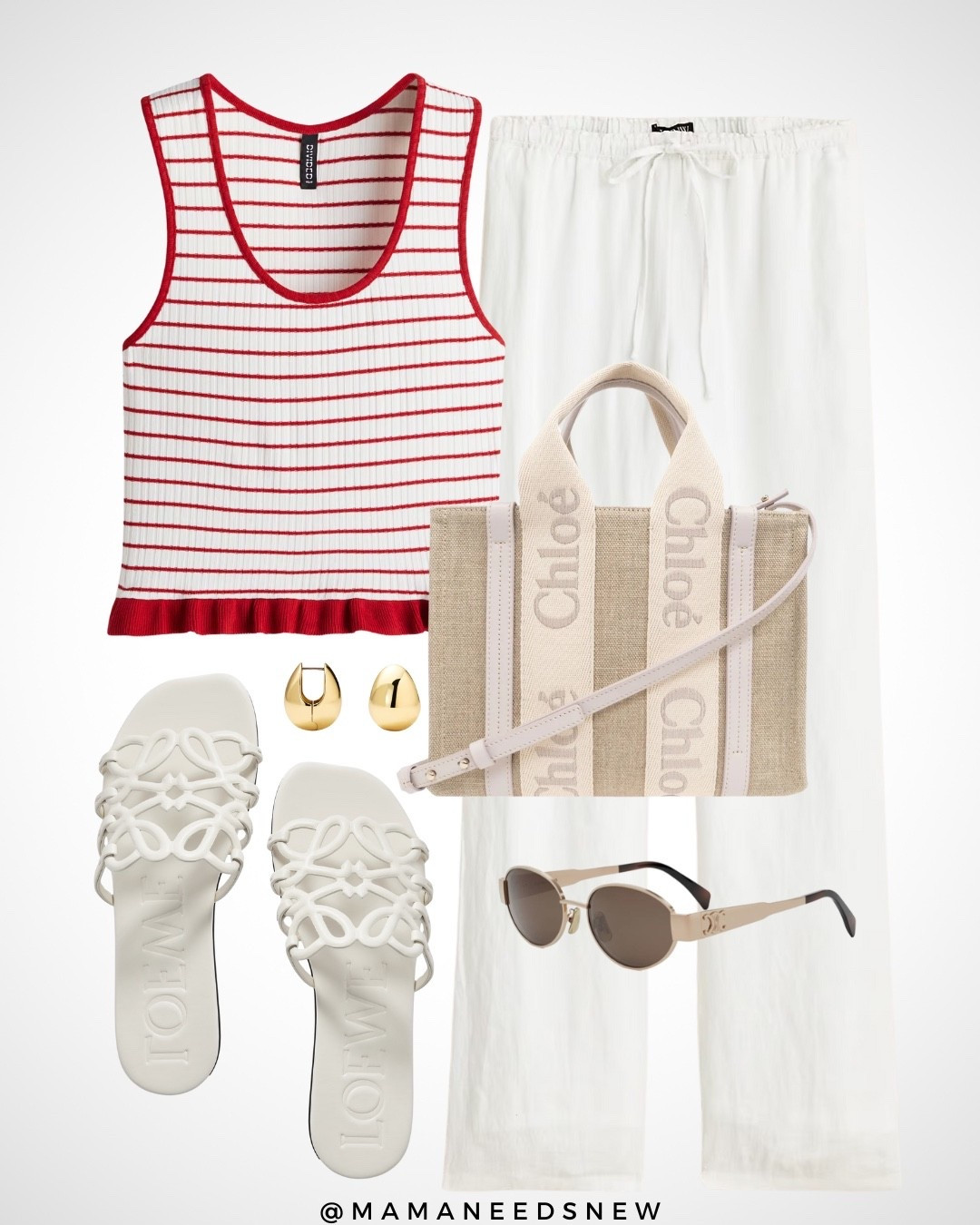 A summer outfit with a striped knit tank top, linen pants, slide sandals & small tote bag ❤️

#LTKStyleTip #LTKShoeCrush #LTKSaleAlert