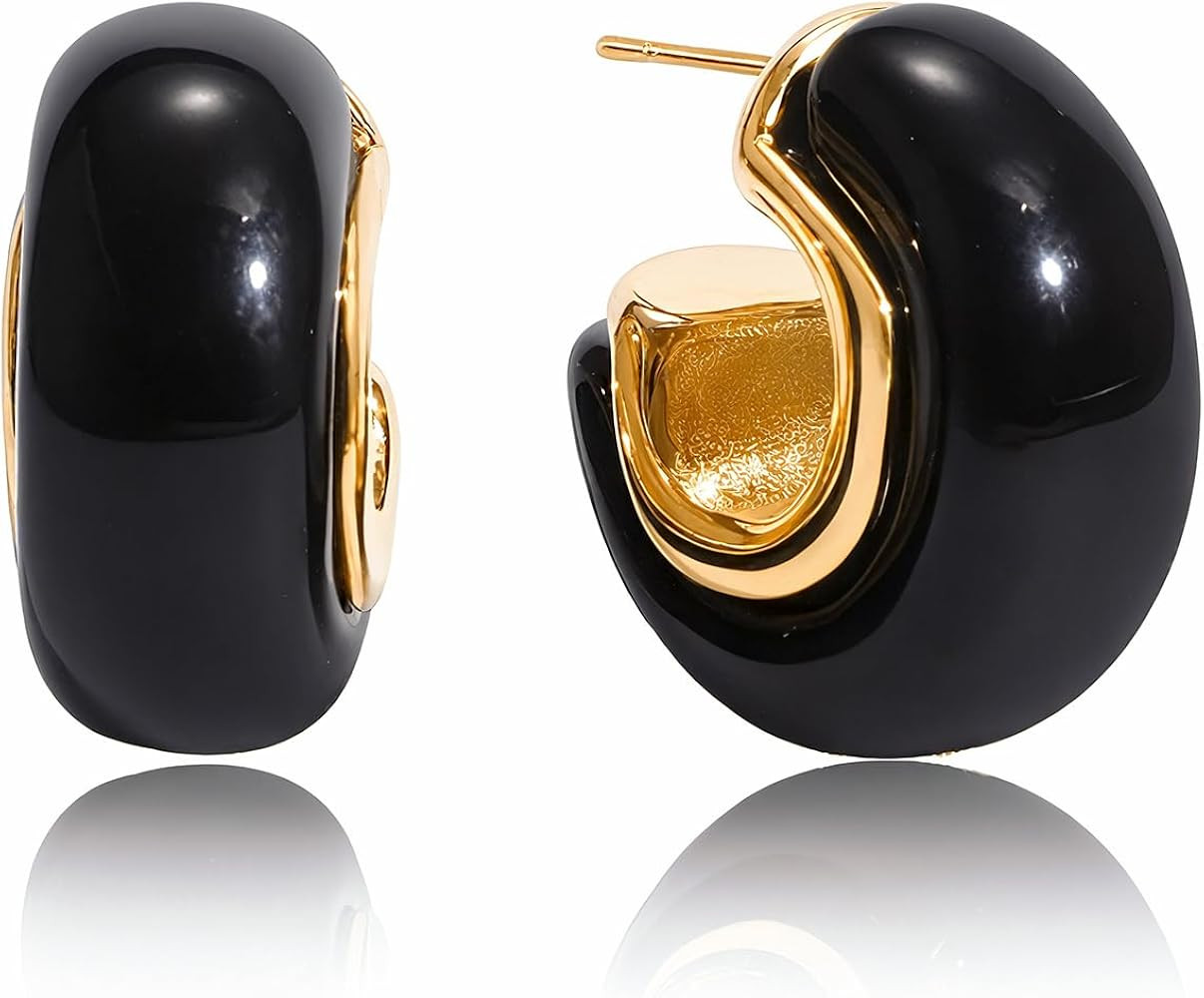 Fullpop Vintage Earrings for Women, Chunky 14K Gold Plated Resin Hoop Earrings Lightweight Hollow... | Amazon (US)