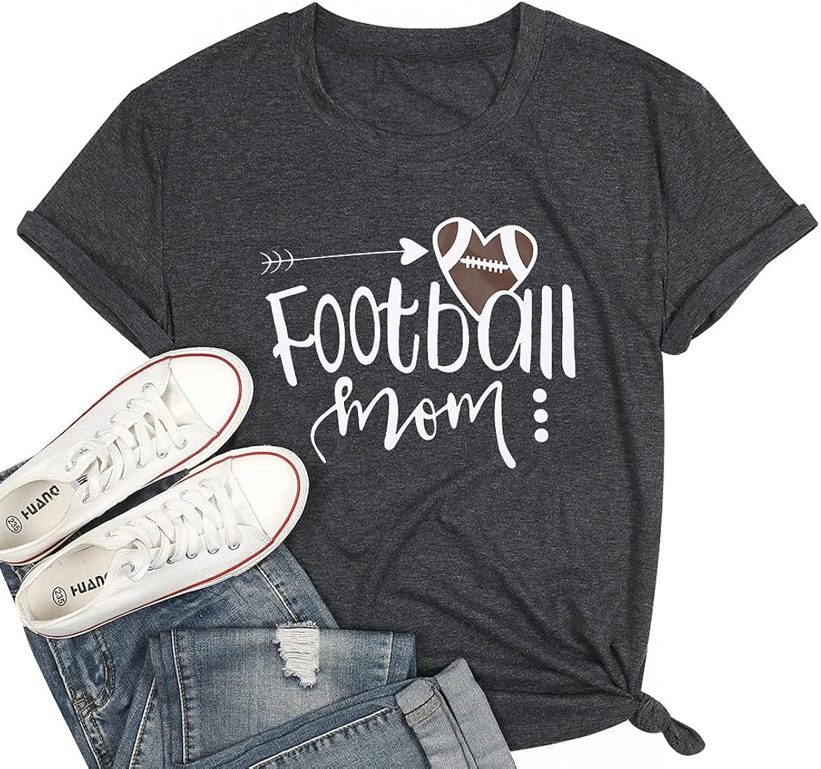 Football Mom T Shirts Women Love Heart Football Tee Shirts Casual Short Sleeve Game Day Tee Tops ... | Amazon (US)