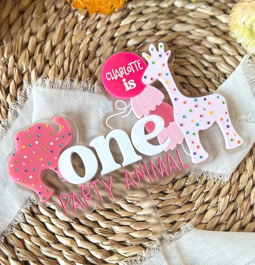 One Party Animal Acrylic Cake Topper, Girls Birthday, First Birthday Party Decor, Animal Crackers... | Etsy (US)