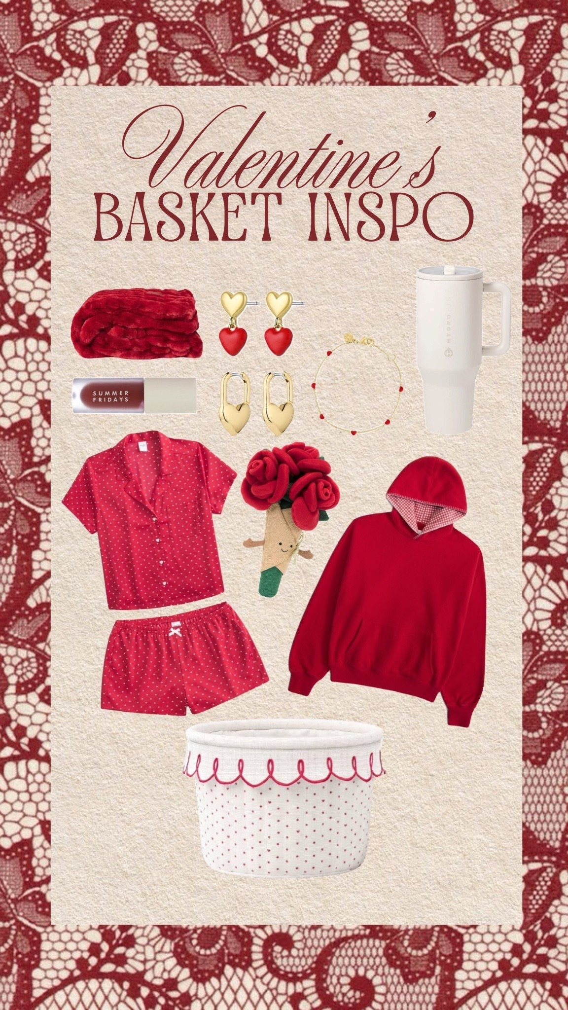Save this for your Valentine’s Day basket inspo 🤭❤️ for your Valentine or your Galentine 💌🍫
Product 🔗s in bio 
 #giftbasket #valentinesday #giftsforher #valentinesdaybasket #fyp @hollister @Jellycat @HYDROJUG @abercrombie @gorjana @Summer Fridays @target @Comfrt 

#LTKValentine 

#LTKSeasonal
