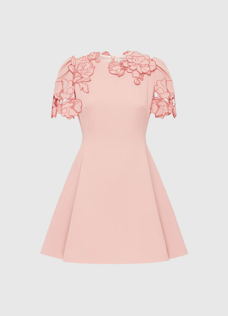 Elyse Appliqué Short Sleeve Mini Dress - Light Rose | LEO LIN