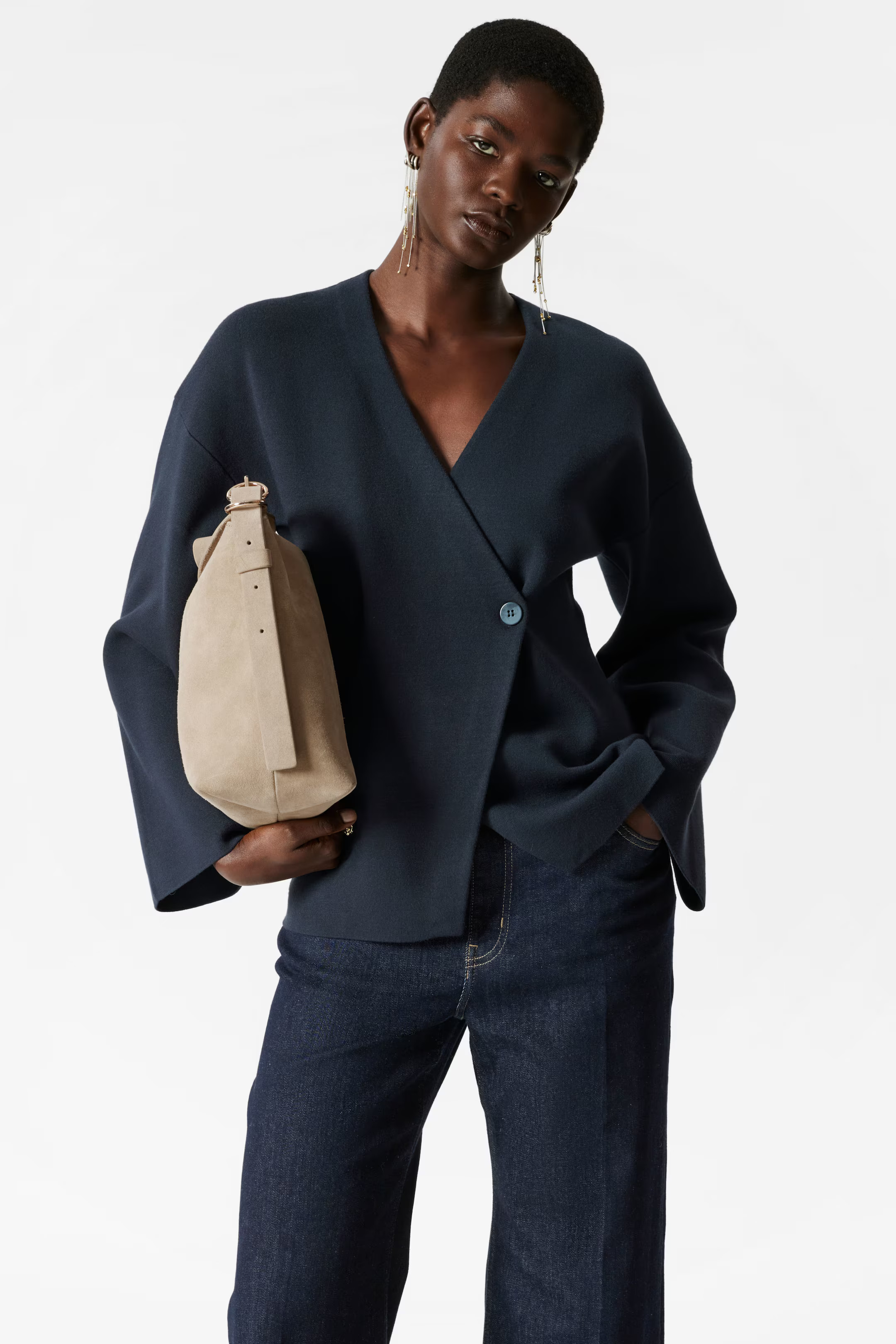 Asymmetric Cardigan - Navy - Ladies | H&M GB | H&M (UK, MY, IN, SG, PH, TW, HK)