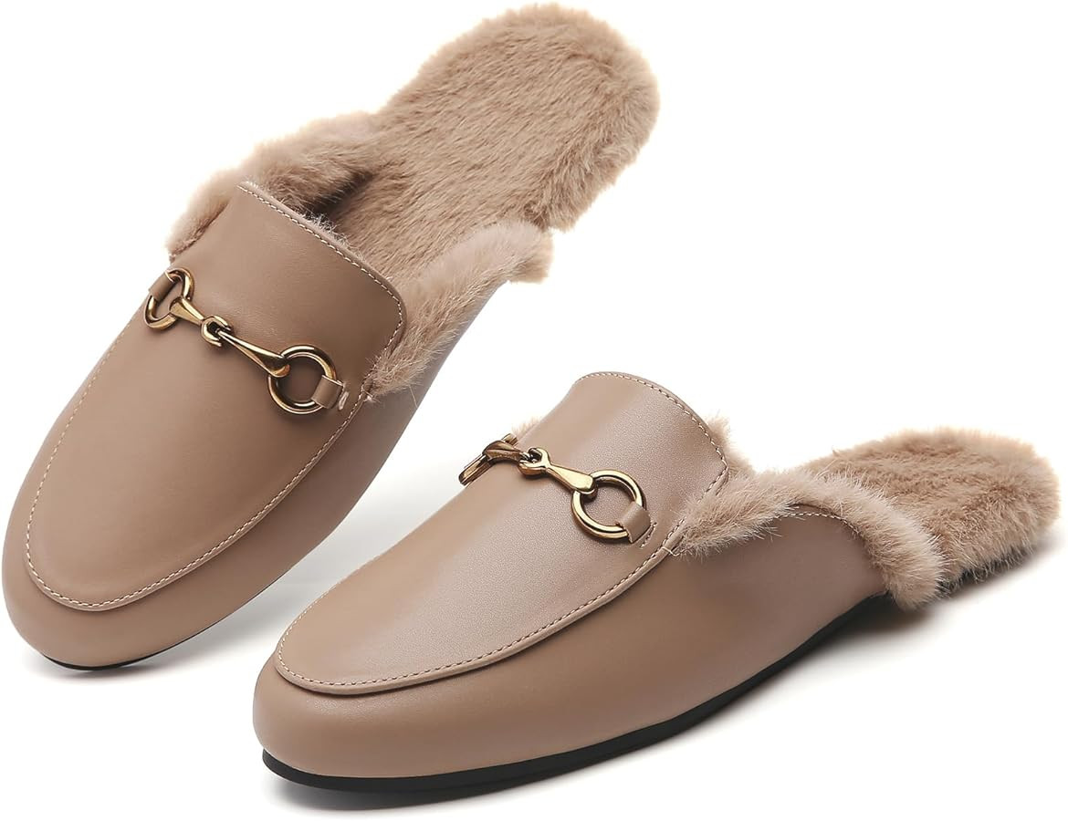 Minorsu Buckle Fur Mules for Women Slip on Loafers Closed Round Toe Backless Flat Mules Comfortab... | Amazon (US)
