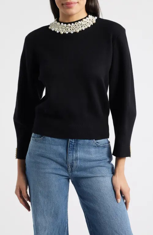 NIKKI LUND Hepburn Beaded Collar Sweater in Black at Nordstrom, Size Small | Nordstrom