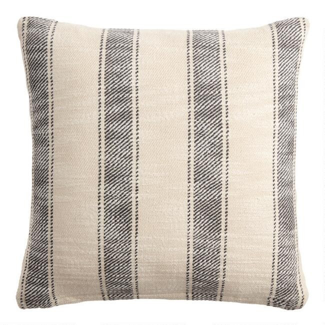 Black And Ivory Stripe Rustic Throw Pillow | World Market