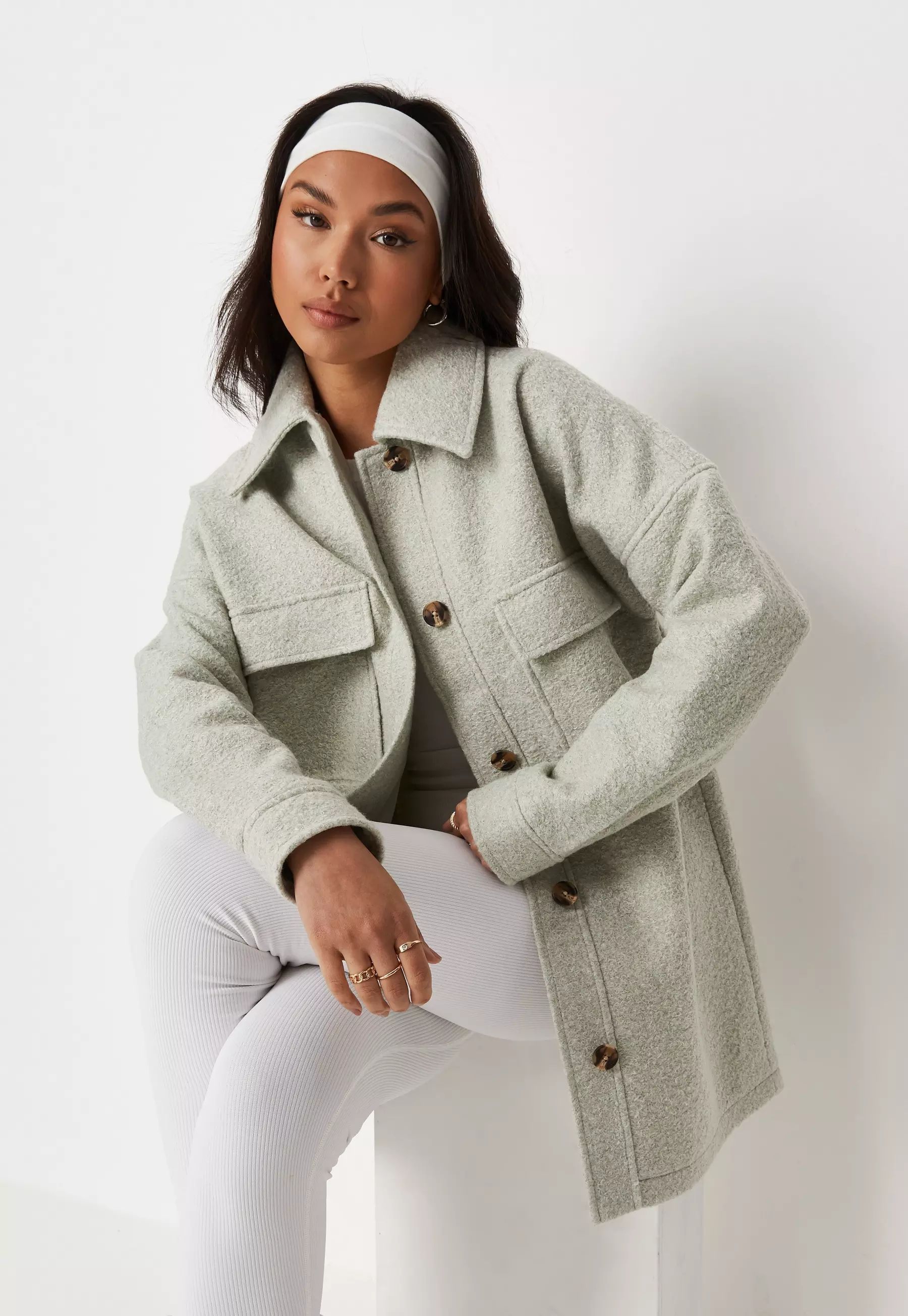 Sage Solid Brushed Boxy Shacket | Missguided (US & CA)