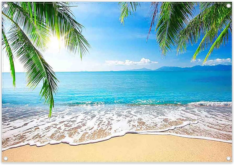 7x5ft Fabric Summer Hawaii Beach Photography Backdrop Tropical Seaside Palm Trees Background Luau... | Amazon (US)