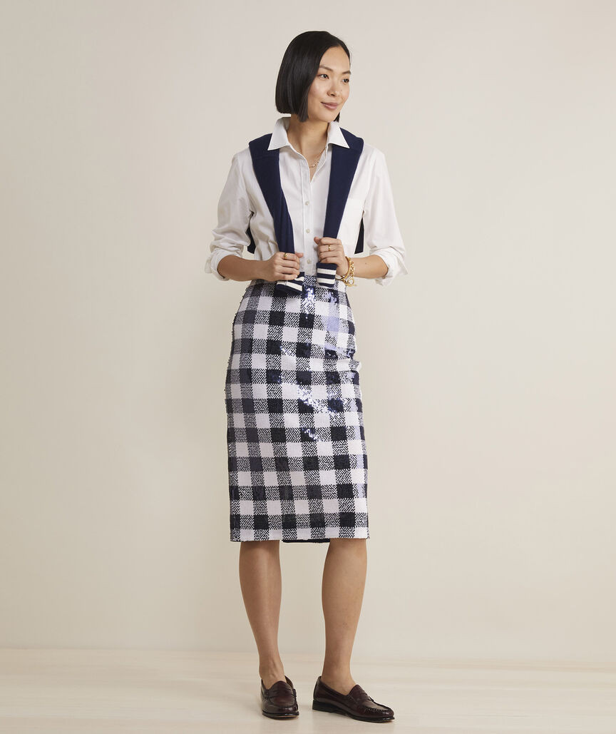 Sequin Check Midi Skirt | vineyard vines