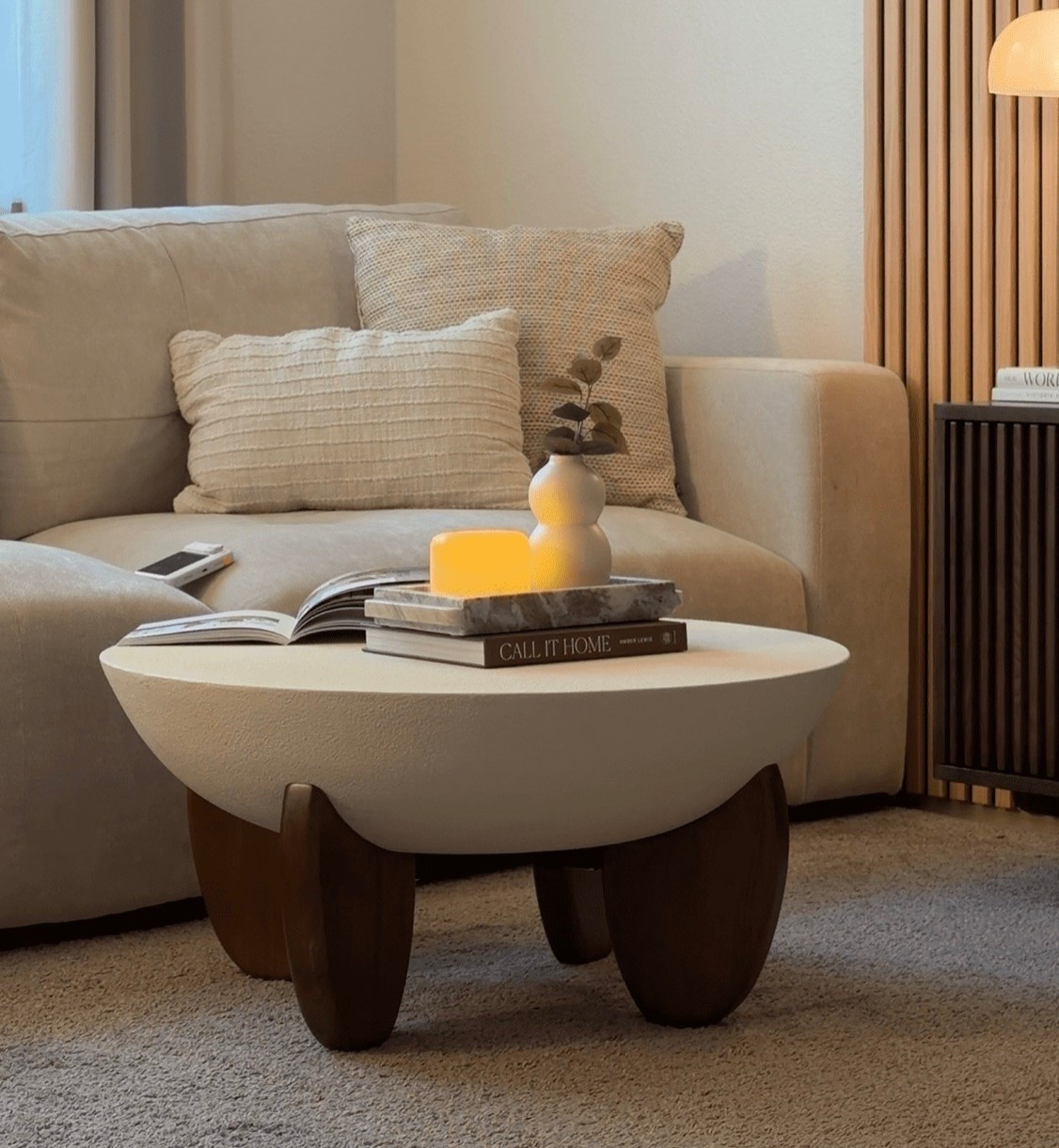 Curva 30" Round Concrete-Look Fiberglass Coffee Table With Wood Legs #ltkfurniturefinds

#LTKSaleAlert #LTKHome