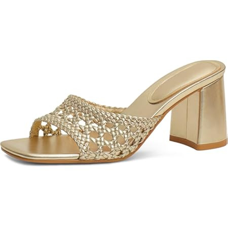 Heeled Sandals for Women Slide Sandals Square Open Toe Mules Chunky Heels Slip On Summer Dress Sh... | Amazon (US)