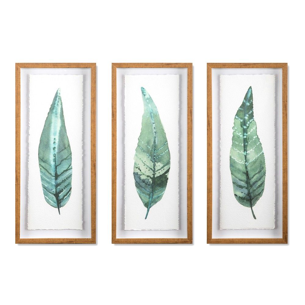 (Set of 3) 28""x12"" Framed Leaves Decorative Wall Art White - Threshold , Adult Unisex | Target