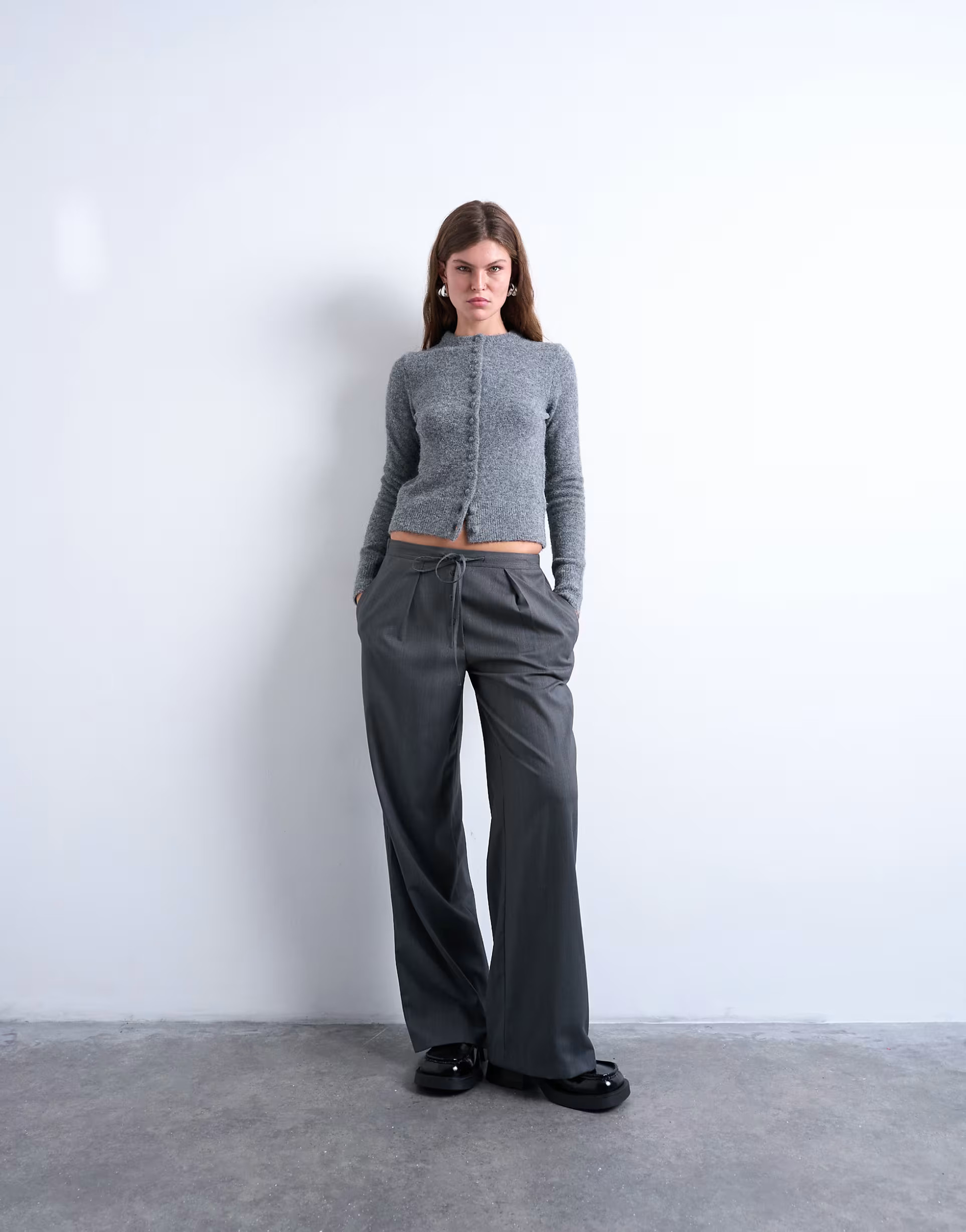 Topshop knitted covered button cardigan in grey | ASOS (Global)