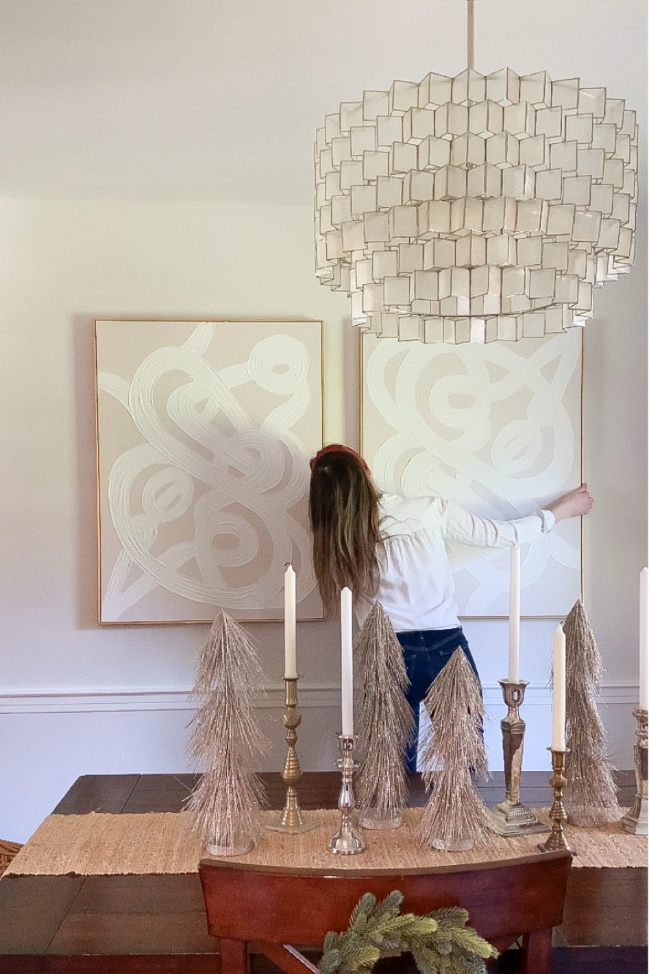 Buy two pieces of large abstract art and hang one upside down!
Dining room, Abstract art, modern art, neutral art
Capiz lighting, modern lighting
West elm, Pottery Barn

#LTKhome