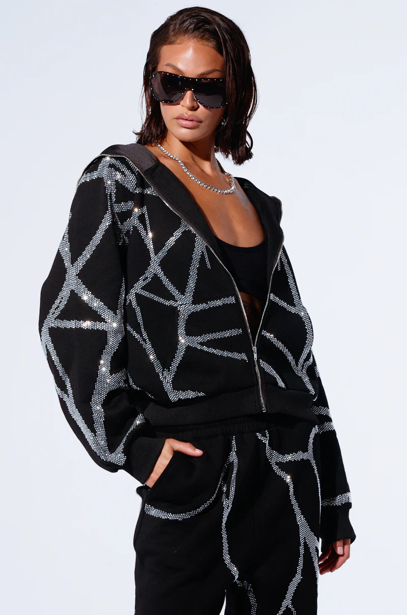 SPIDER SEQUIN DETAIL ZIP UP HOODIE | AKIRA