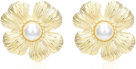 Gold Flower Earrings for Women Big Elegant Floral Statement Flower Stud Earrings | Amazon (US)