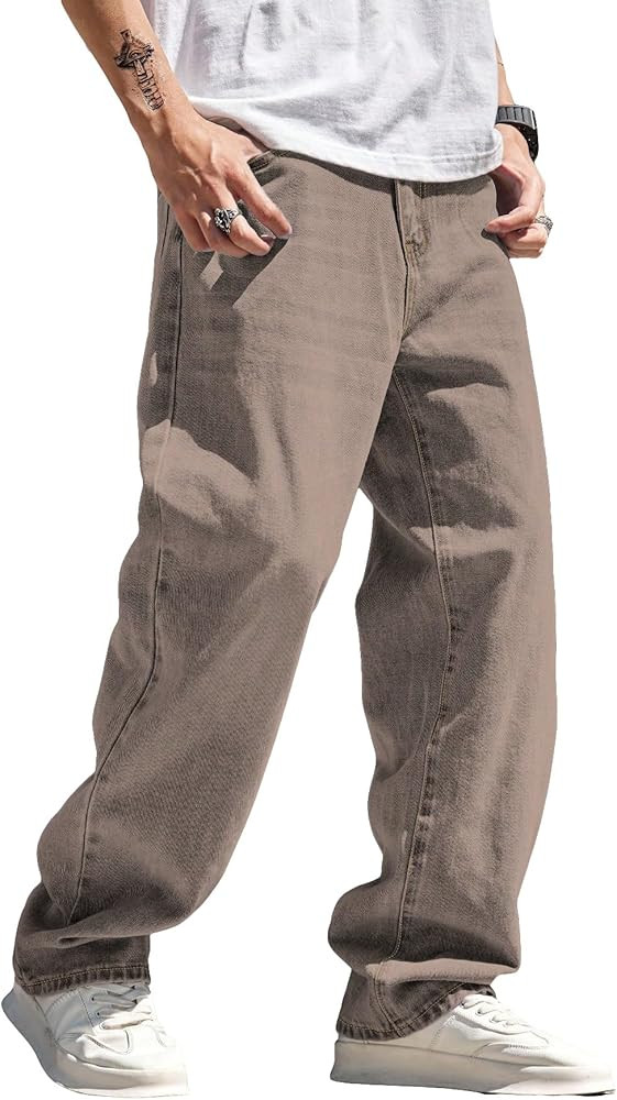 Verdusa Men's High Waist Loose Jeans Baggy Straight Leg Denim Pants Trousers | Amazon (US)