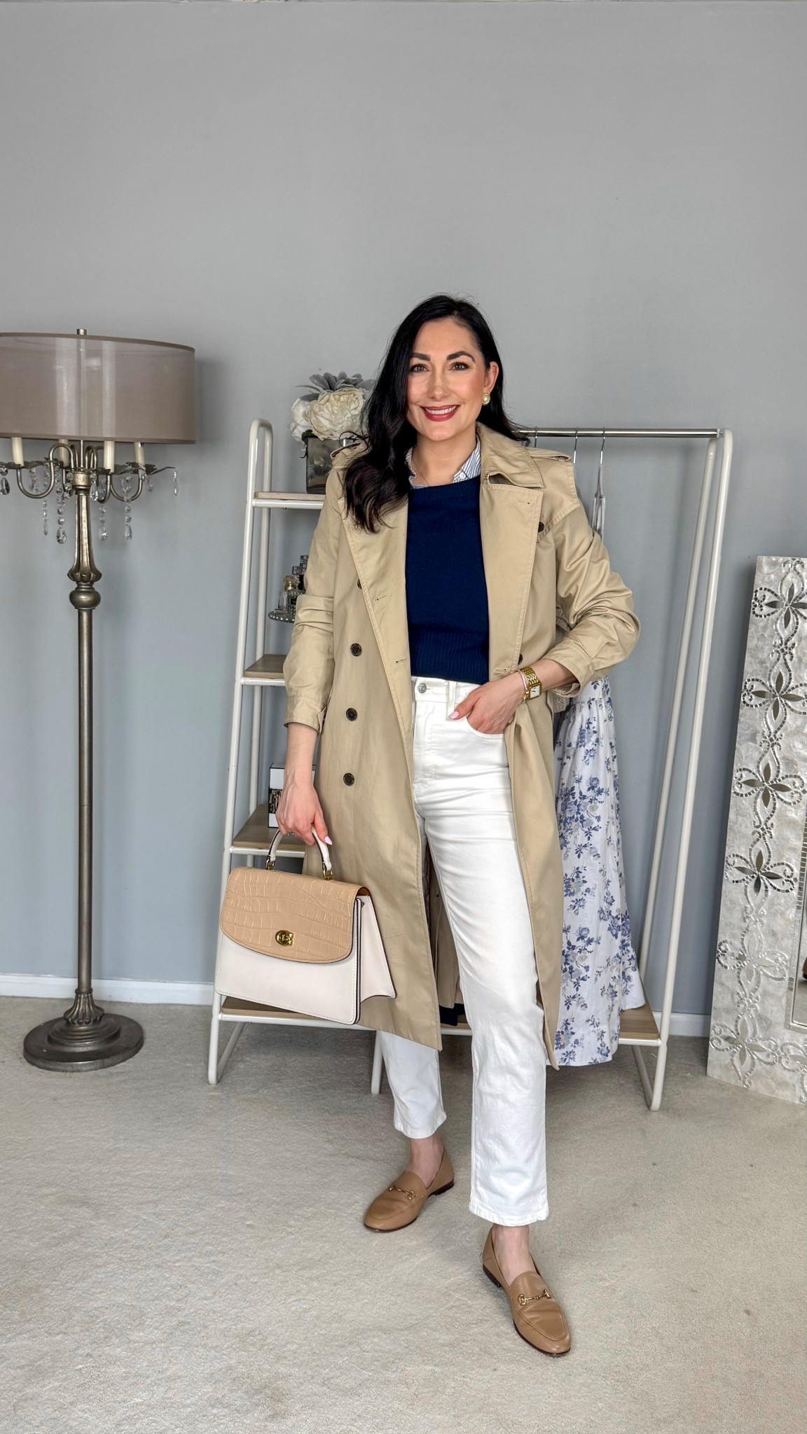Classic spring outfit 💙

Trench coat 
Navy sweater 
Blue and white striped bottom up top
White jeans 
Nude loafers 

Everyday outfit 
Classic outfit
Casual outfit 
Smart casual 
Spring outfits 2026


#LTKSeasonal