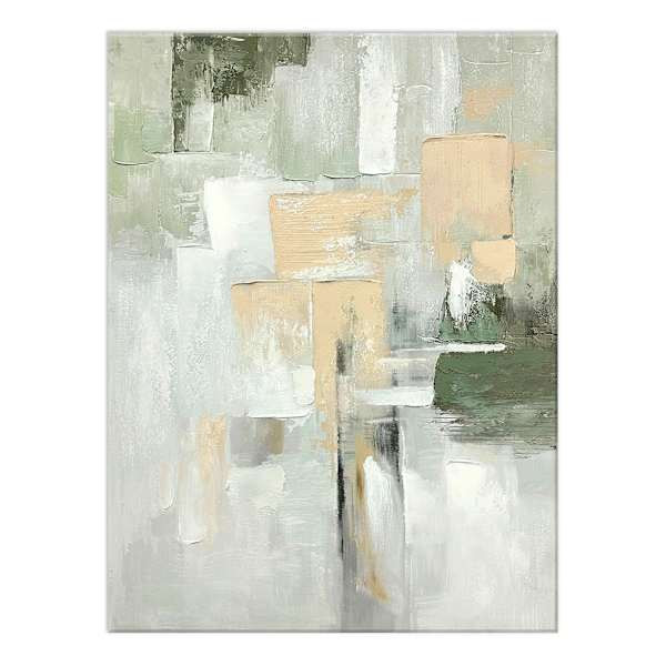 Hand Painted Green Geometric Abstract Canvas Wall Art, Wood | At Home