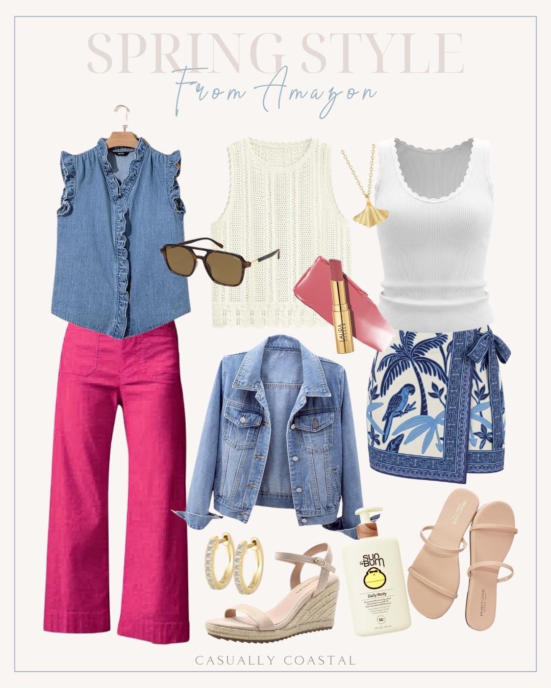 Spring Style From Amazon 

Spring outfit, Amazon jeans, Amazon skirt, Amazon tank top, Amazon sandals, Amazon sunglasses, spring style, spring skirt, spring jeans, spring top, Amazon denim jacket, Amazon denim top, Amazon earrings, Amazon sunscreen, Amazon  necklace, coastal style, coastal outfit, denim vest, V neck denim ruffle shirt, pink jeans, cropped wide leg trousers, pink trousers, aviator sunglasses, crochet sweater vest, Amazon swimsuit coverup, distressed jean jacket, Amazon jean jacket, wedge espadrilles, gold hoop earrings, gingko leaf necklace, scoop neck tank top, white tank top, boho wrap mini skirt, blue and white mini skirt, Laura geller jelly balm moisturizing tinted lip balm, sun bum sunscreen, double strap sandals

#LTKSeasonal