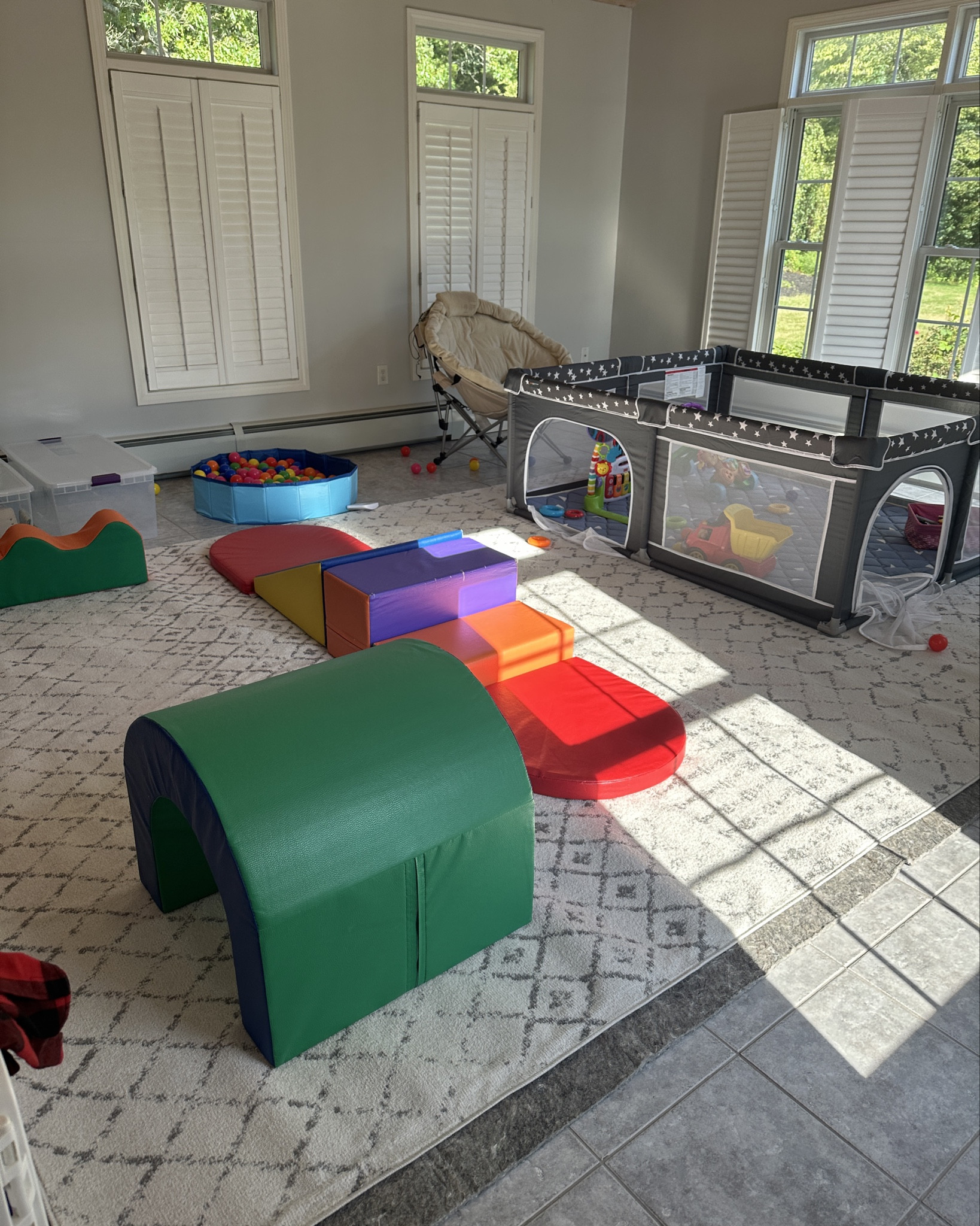 We knew we wanted to add a soft place to land in our baby’s playroom once he started being on the move. This rug and cushion underneath have been well-used for the past year and a half and still going very strong! 😍

#LTKKids #LTKHome #LTKBaby