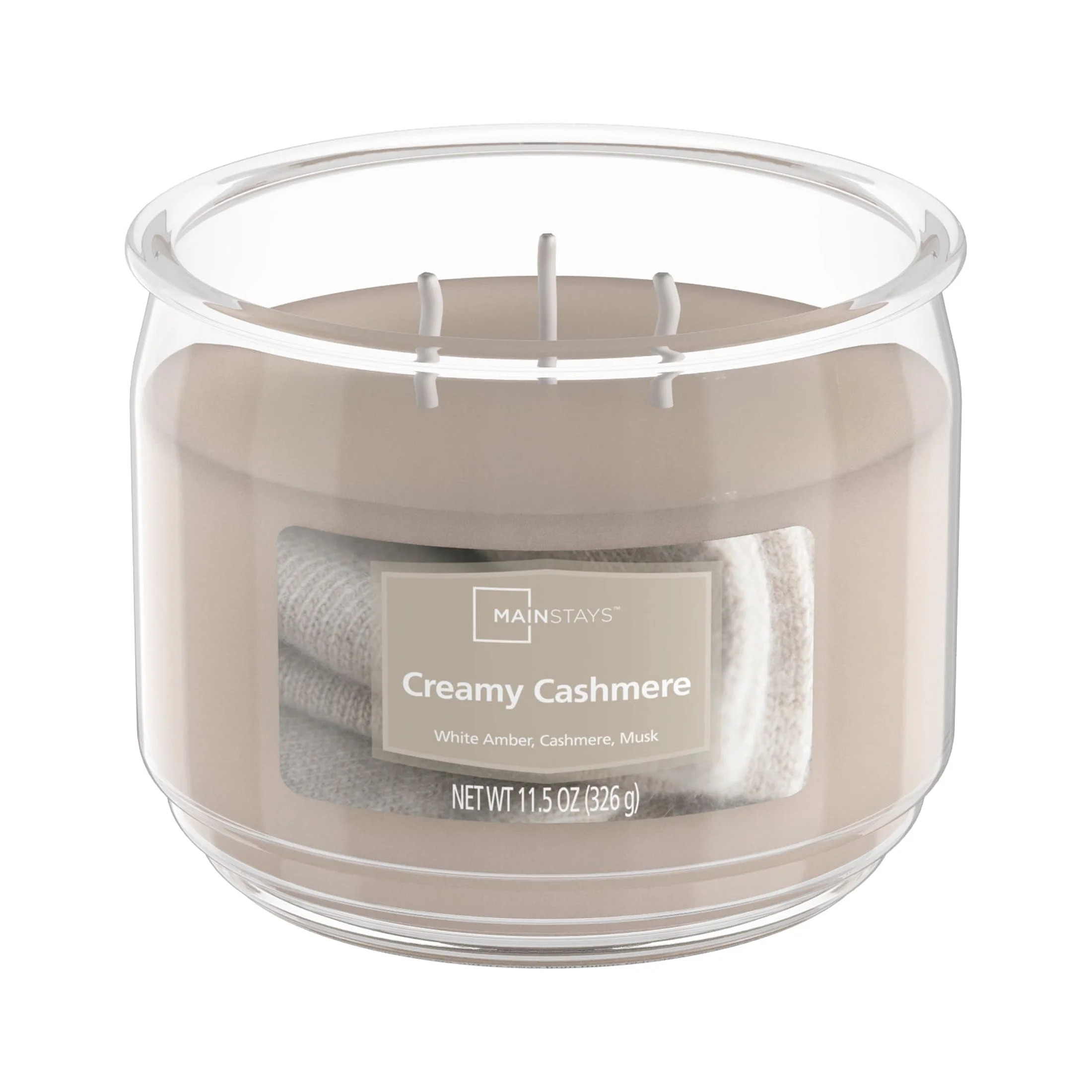 Mainstays Creamy Cashmere Scented 3-Wick Glass Jar Candle, 11.5oz | Walmart (US)