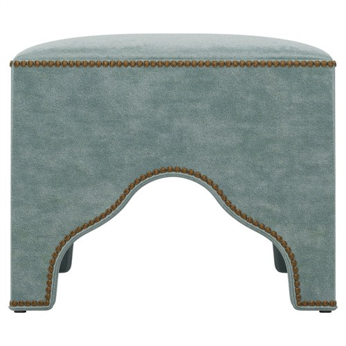Luiza Spring Breeze Performance Velvet Ottoman | Kathy Kuo Home