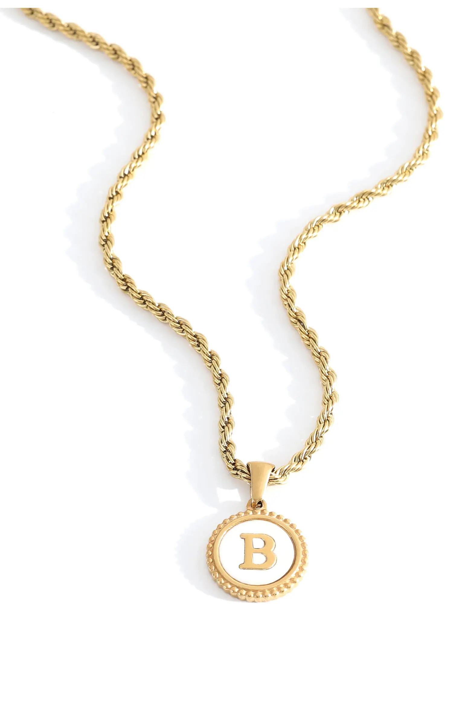 Mint & Lily Mother of Pearl Disc Letter with Rope Chain Necklace | Nordstrom | Nordstrom