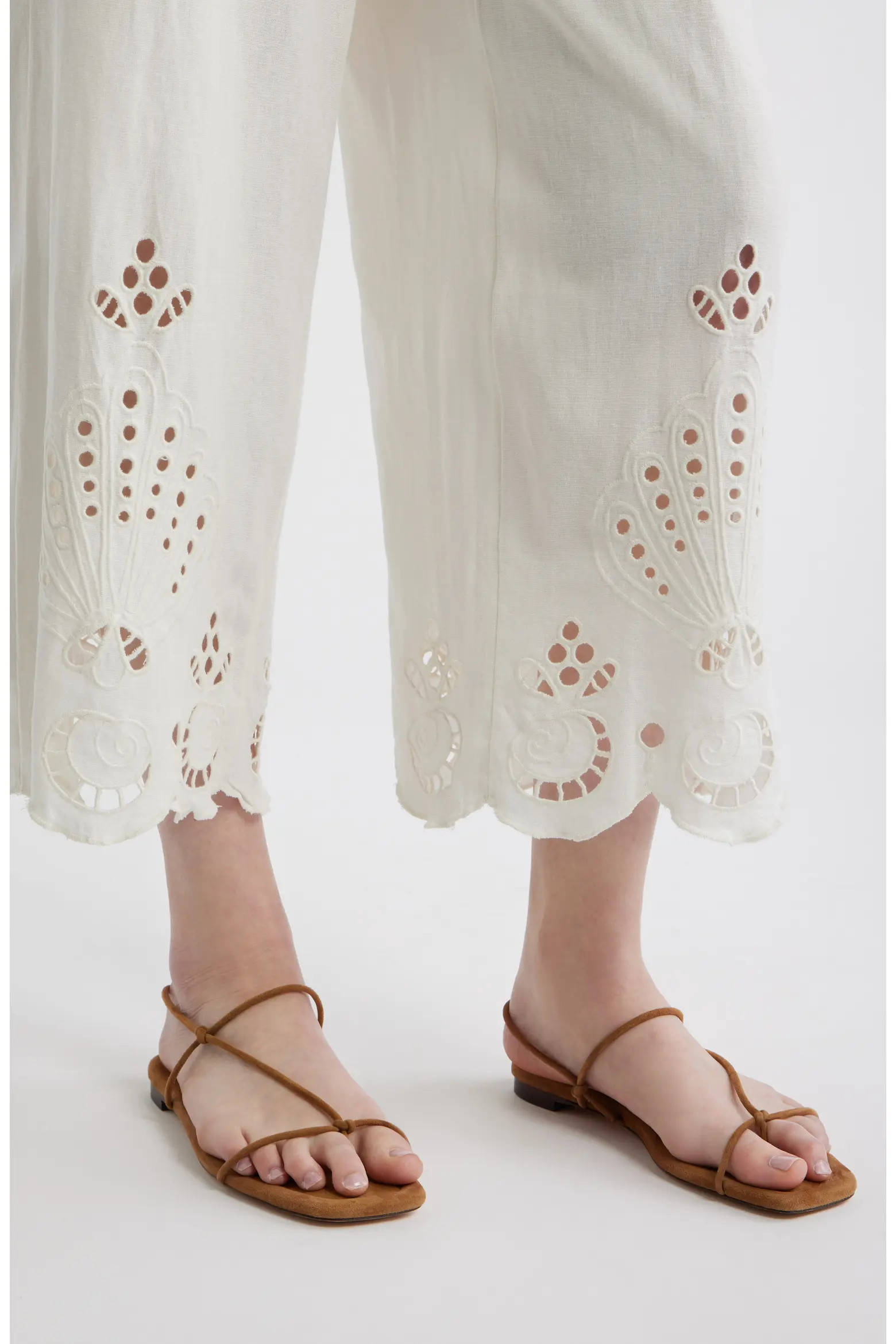 Cutwork Hem Linen Blend Pull-On Pants (Women) | Nordstrom | Nordstrom