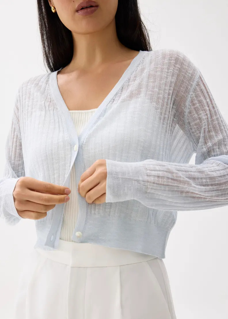 Sheer V-neck Crop Knit Cardigan | Love, Bonito USA