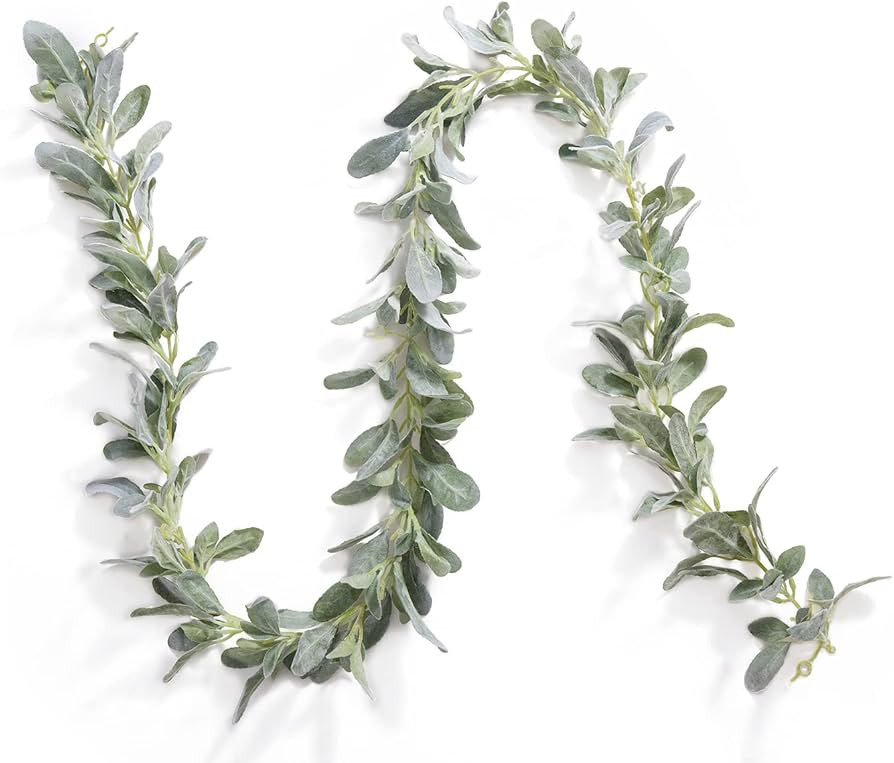DuHouse 6Ft Artificial Lambs Ear Garland Flocked Leaves Plastic Vines for Wedding Bedroom Courtya... | Amazon (US)