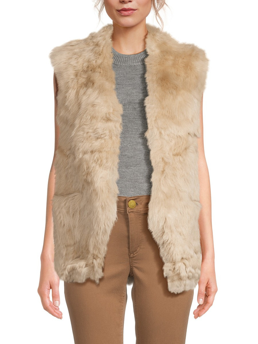 Surell Women's Shearling Open Front Vest - Beige - Size S/M | Saks Fifth Avenue OFF 5TH