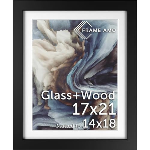 Frame Amo 17x21 Black Solid Wood Poster Frame, White Mat for 14x18 Image, Tempered Glass Front, 1.5 inch Wide, 1 inch Thick, High-End, Heavy-Duty, Gallery Grade & Acid-Free | Amazon (US)