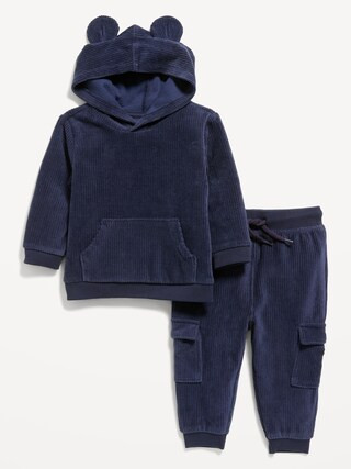 Unisex Ribbed Velour Critter Hoodie and Cargo Joggers Set for Baby | Old Navy (US)