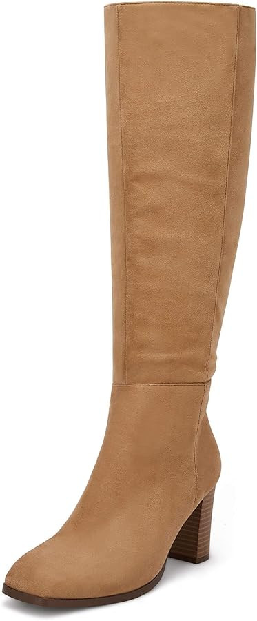 Coutgo Womens Knee High Boots Chunky Block Heels Square Toe Side Zipper Faux Suede Fall Winter Co... | Amazon (US)