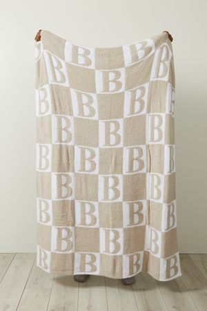 Monogram Checkered Cozy Blanket - B in Natural | Altar'd State | Altar'd State