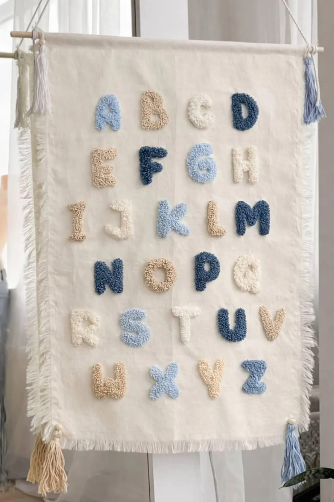 Alphabet Wall Hanging for Nursery, Tufted ABC Wall Decor, Boho Tapestry, Neutral Baby Room Art | Etsy (US)