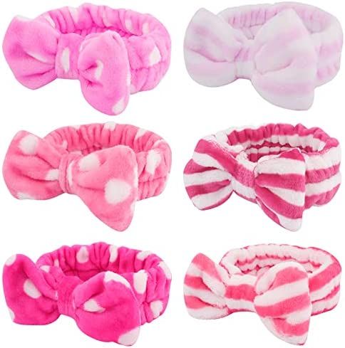 WHAVEL 6 Pack Pink Spa Headband Makeup Headbands Soft Skincare Headbands Bow Face Wash Headbands ... | Amazon (US)