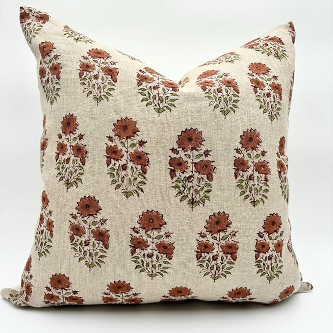 Decorative Pillow Cover French Country Pillow Cover Cottage Decor Floral Block Print, Farmhouse D... | Amazon (US)