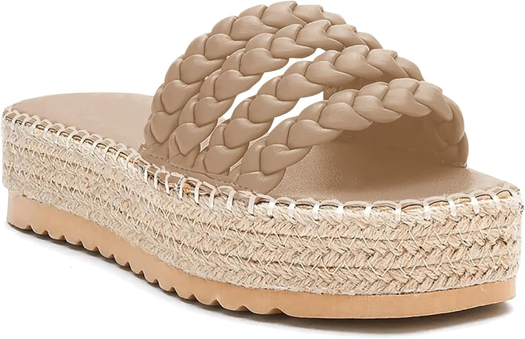 Coutgo Womens Platform Slides Sandals Espadrilles Braided Slip on Open Toe Backless Summer Dress ... | Amazon (US)