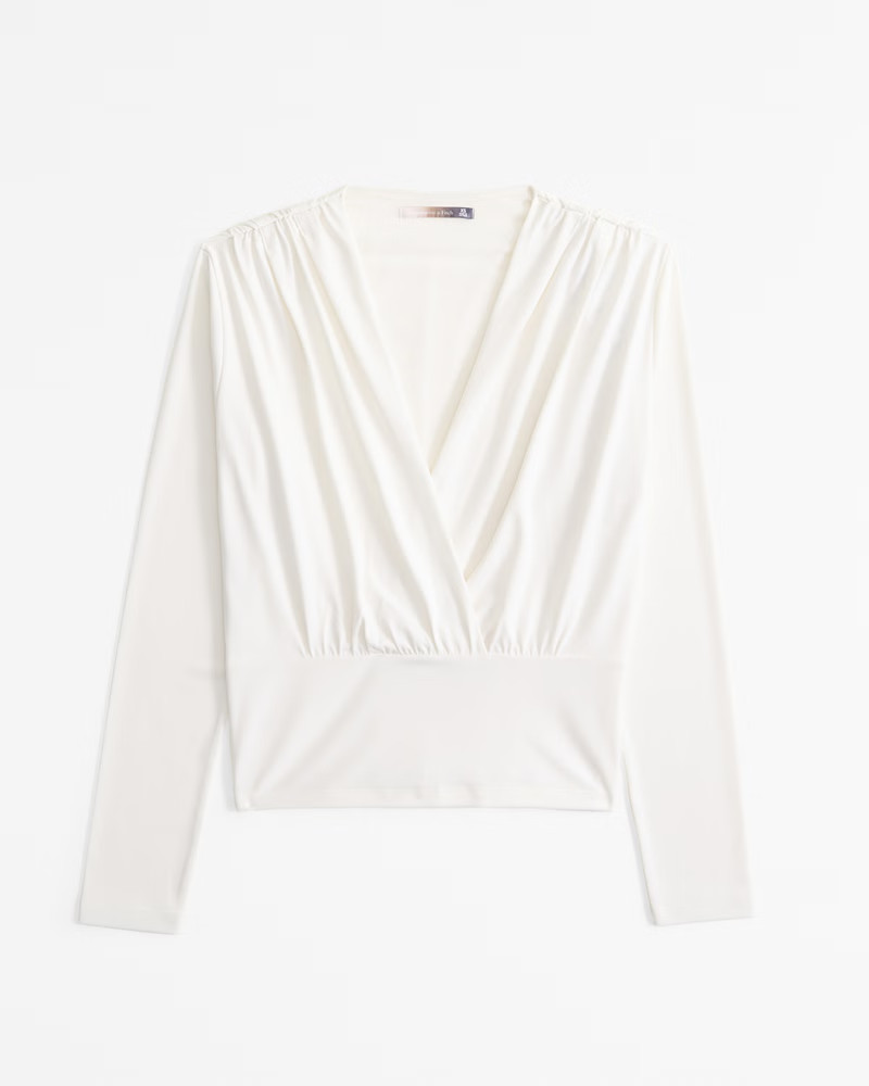 Women's Vol. 28 Long-Sleeve Stretch Crepe V-Neck Top | Women's Tops | Abercrombie.com | Abercrombie & Fitch (US)