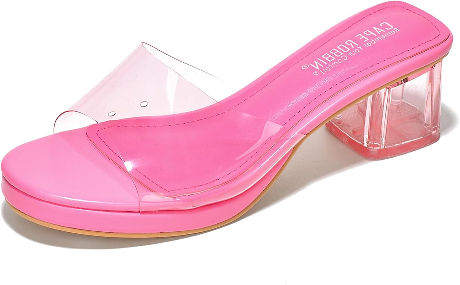 Cape Robbin Anjelic Clear Low Block Chunky Slip On Heels for Women, Womens Transparent Round Open... | Amazon (US)