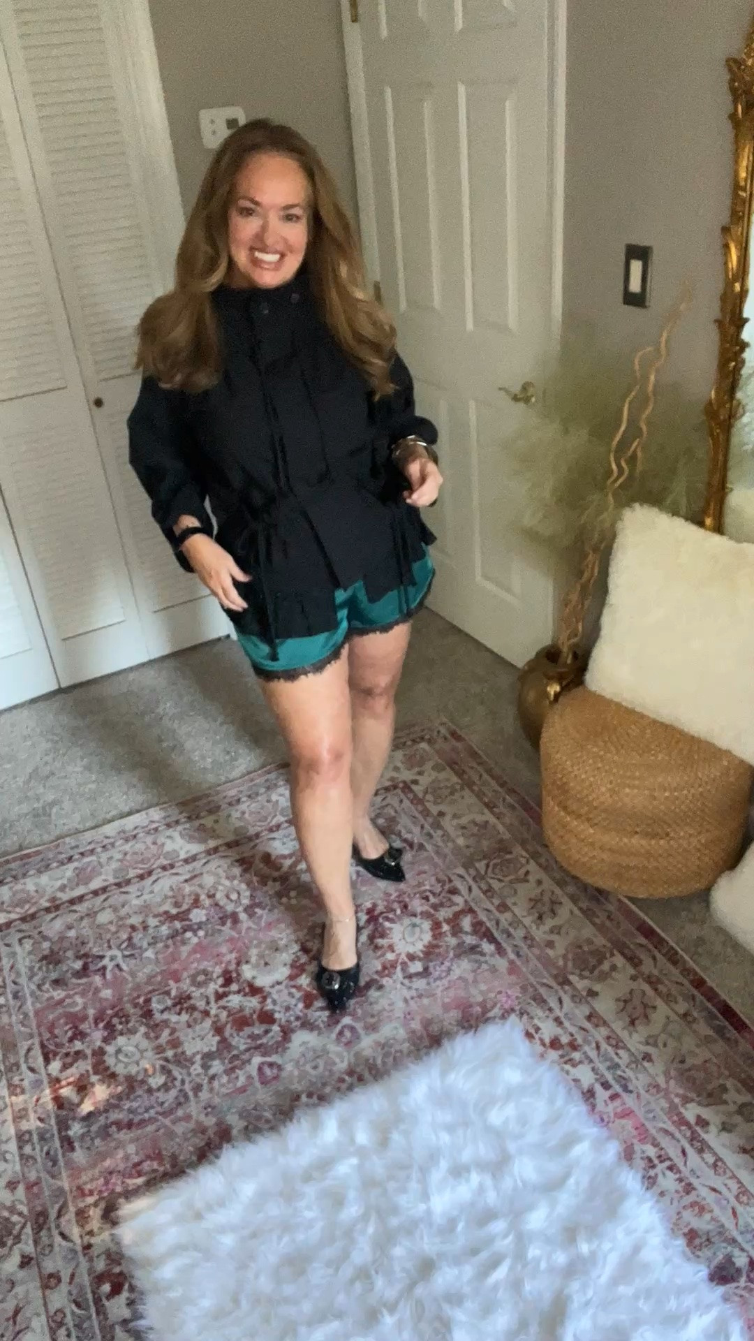 A beautiful jacket with lace trim and adjustable back tie waist features the updated funnel neck. Available in other colors.

#LTKTravel #LTKgrwm #LTKootd