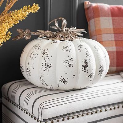 White Elegant Metal Pumpkin, 16 in. | Kirkland's Home