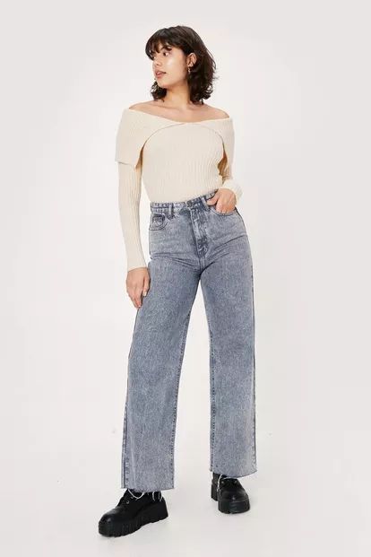 Bardot Fold Over Ribbed Fitted Sweater | Nasty Gal (US)