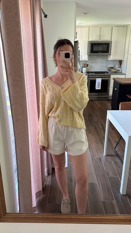 wearing a small in cardigan, xs in shorts! Pull on shorts with drawstring, love how they fit! 

Spring outfit, mom outfit, nursing friendly, spring shorts, summer shorts

#LTKSeasonal #LTKfindsunder100