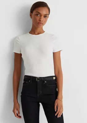 Lauren Ralph Lauren Women's Crew Neck Cotton Tee, White, Large | Belk