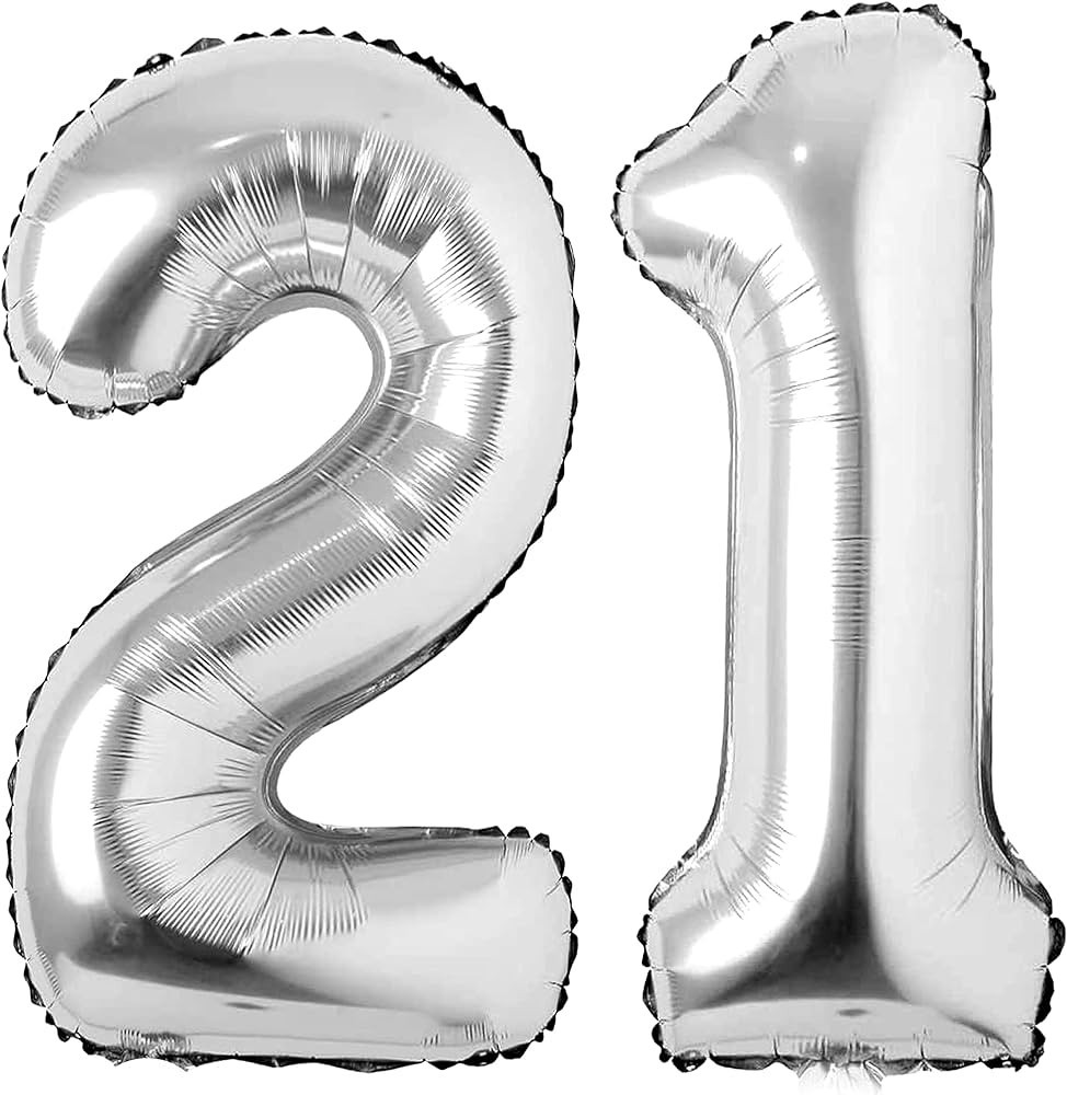 Silver 21 Number Balloons Big Giant Jumbo Large Number 21 Foil Mylar Balloons for Girl Women Men ... | Amazon (US)