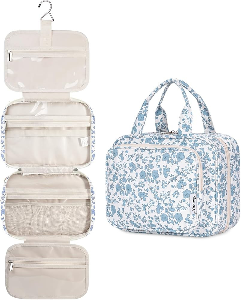 Narwey Hanging Floral Toiletry Bag for Women Travel Makeup Bag Organizer Toiletries Bag for Trave... | Amazon (US)